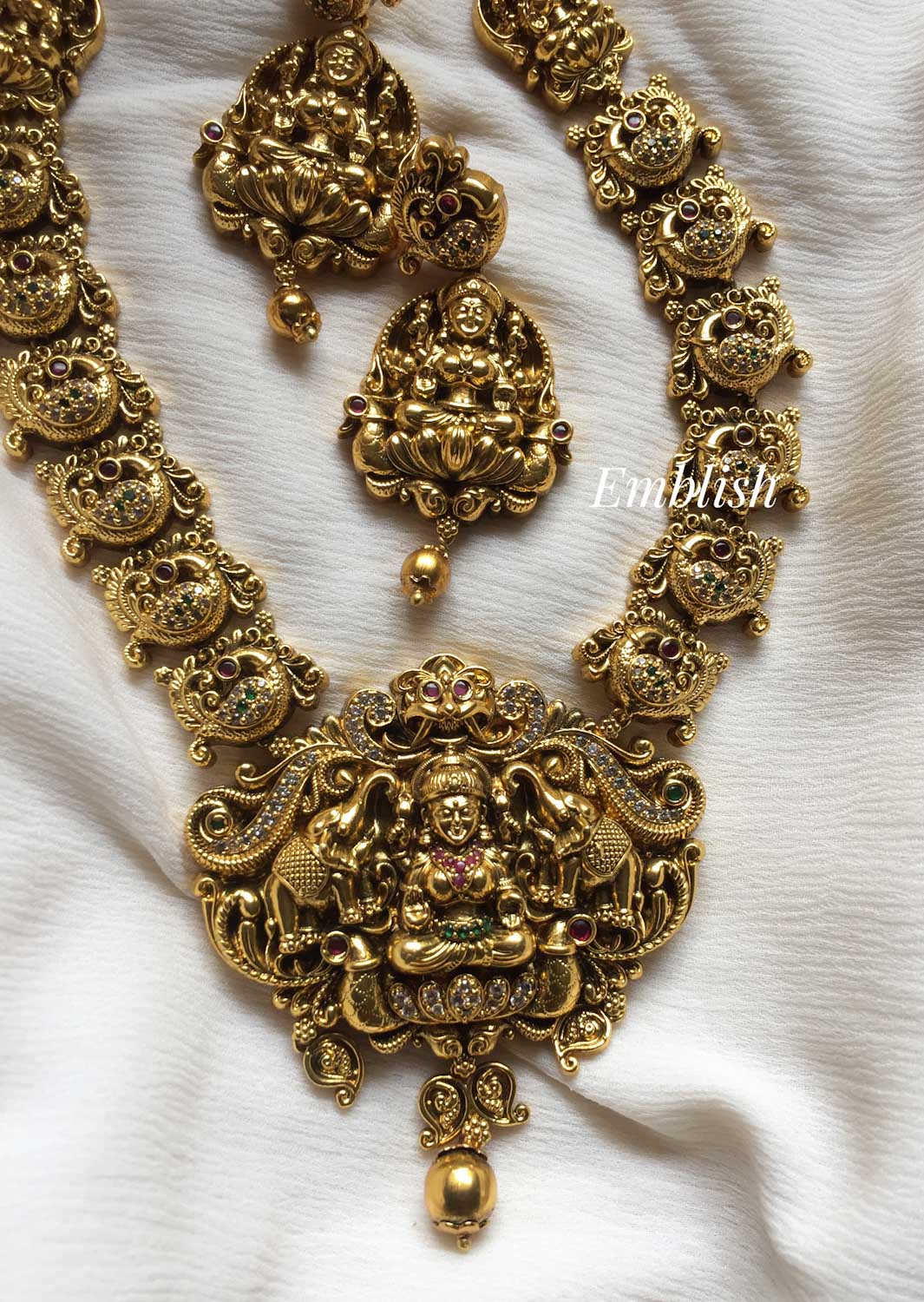 Gold alike Antique Lakshmi Ad stones Peacock Midlenght neckpiece